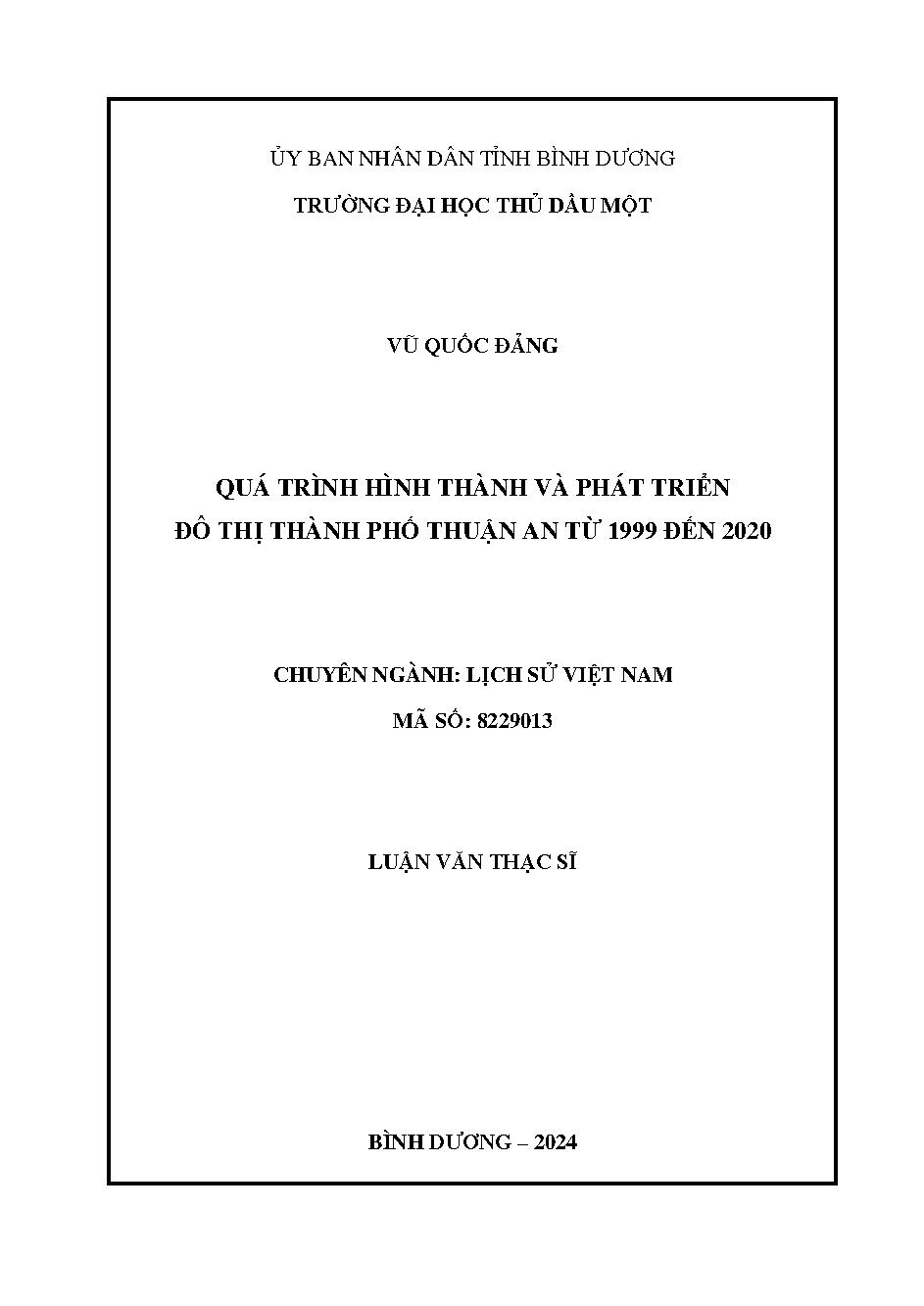 Quá trình hình thành và phát triển đô thị thành phố Thuận An từ 1999 đến 2020