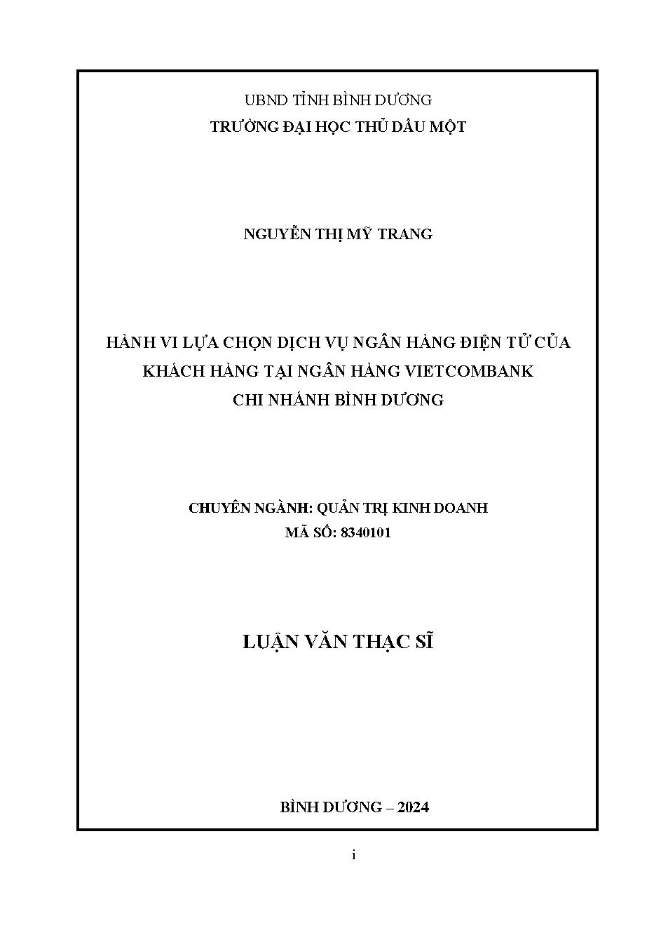 Hành vi lựa chọn dịch vụ ngân hàng điện tử của khách hàng tại ngân hàng Vietcombank