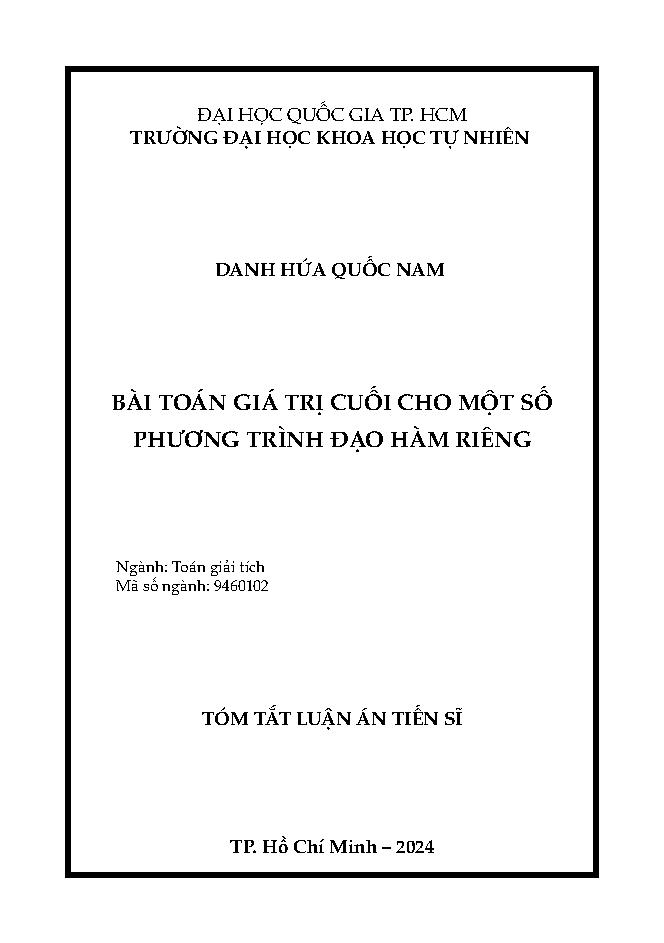 Bài toán giá trị cuối cho một số phương trình đạo hàm riêng =