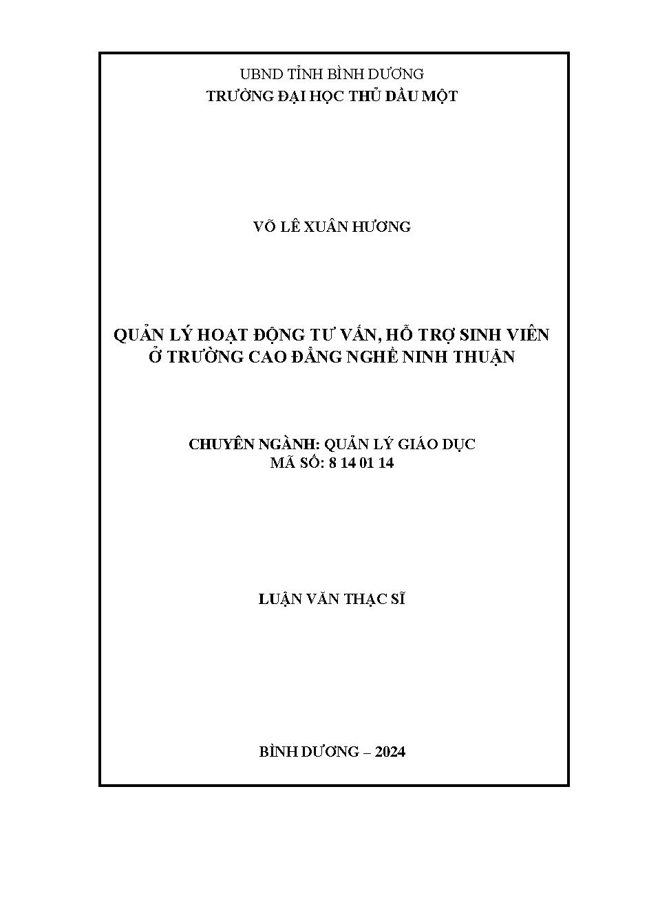 Quản lý hoạt động tư vấn, hỗ trợ sinh viên ở trường Cao đẳng Nghề Ninh Thuận