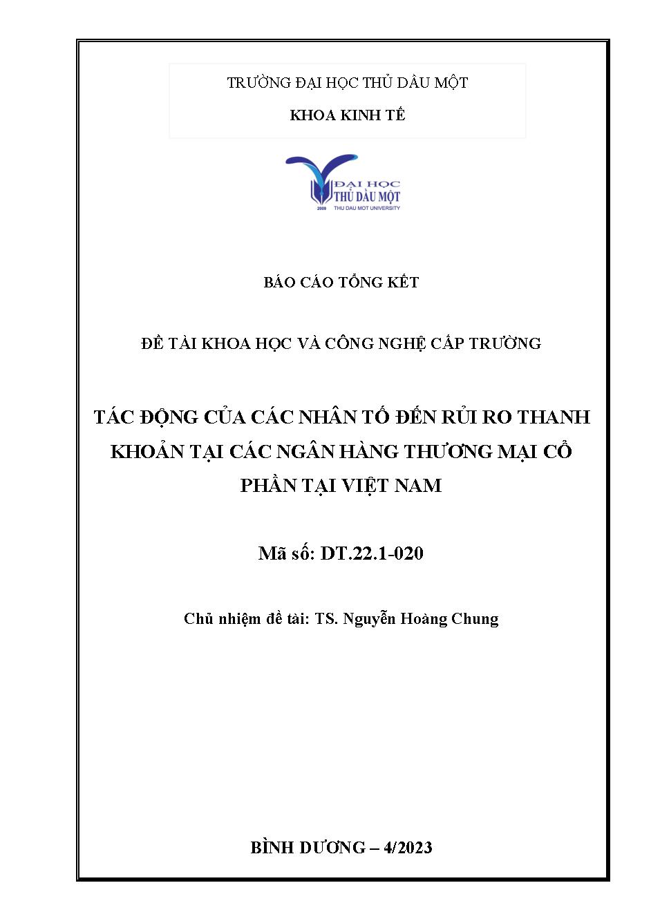 Tác động của các nhân tố đến rủi ro thanh khoản tại các Ngân hàng Thương mại cổ phần tại Việt Nam