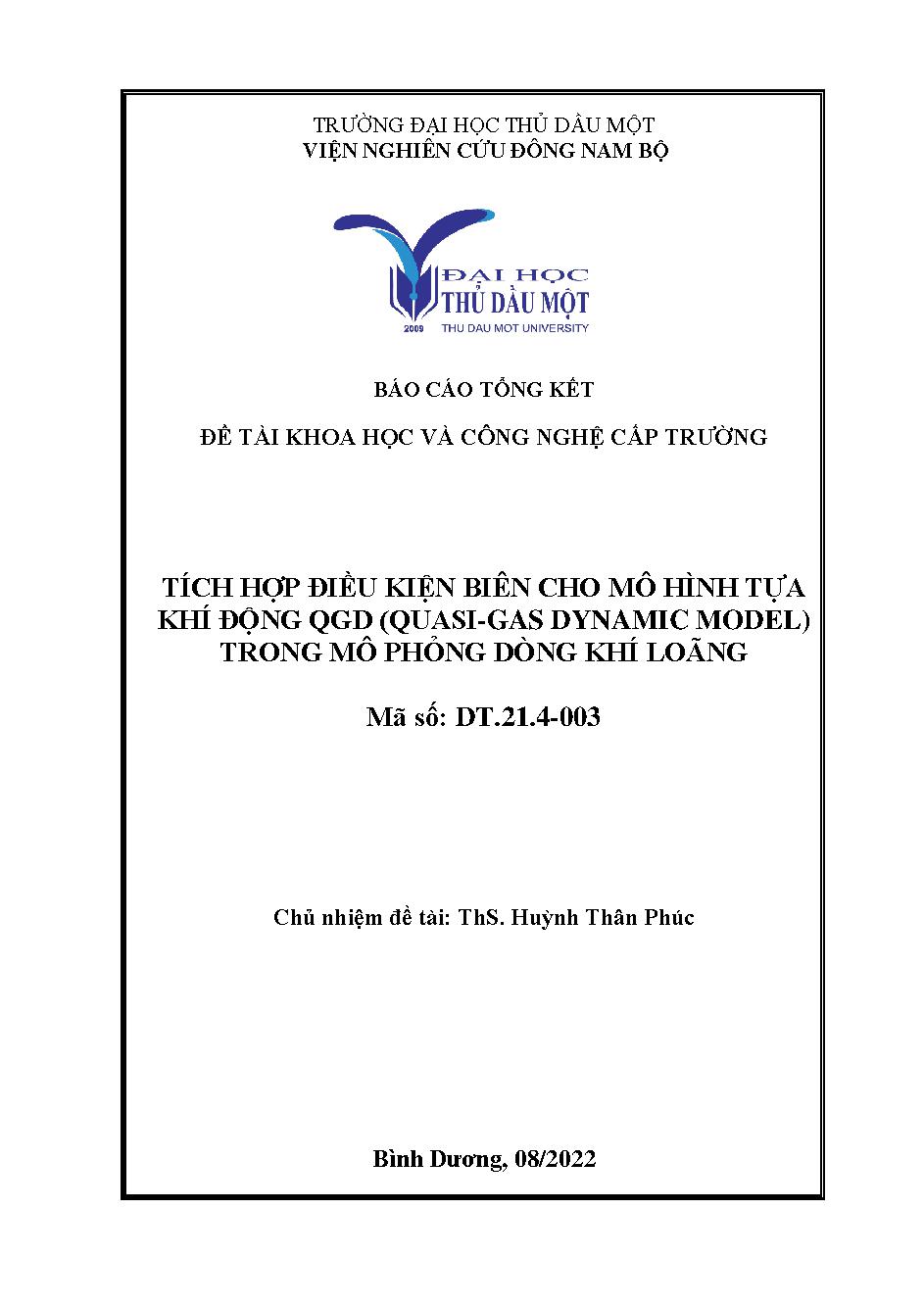 Tích hợp điều khiển biên cho mô hình tựa khí động QRD (Quasi-Gas Dynamic model) trong mô phỏng dòng khí loãng