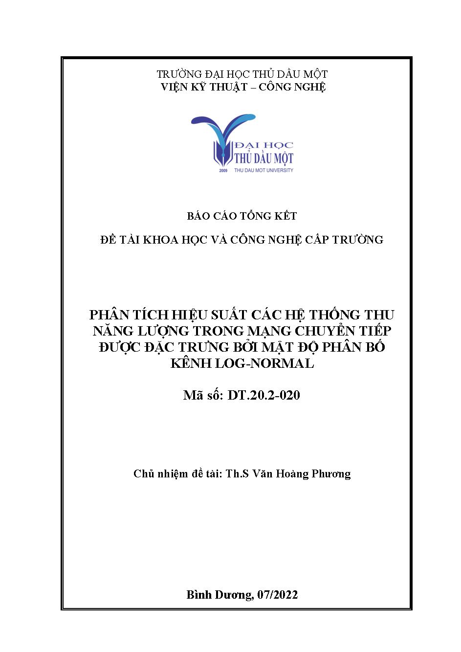 Phân tích hiệu suất các hệ thống thu năng lượng trong mạng chuyển tiếp được đặc trưng bởi mật độ phân bố kênh Log-Nirmal