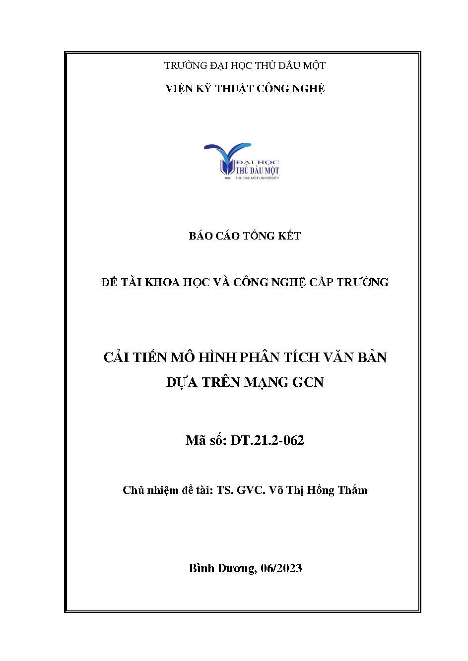 Cải tiến mô hình phân tích văn bản dựa trên mạng GCN