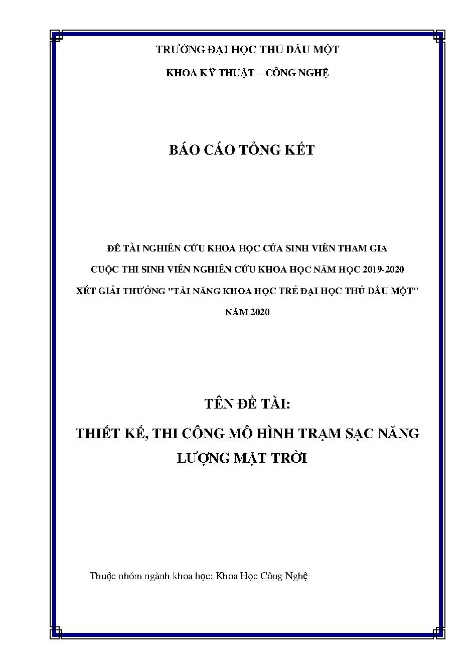 Thiết kế, thi công mô hình trạm năng lượng mặt trời