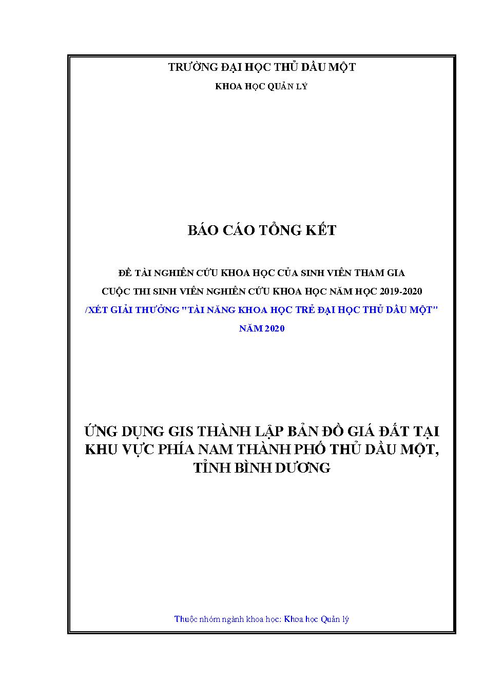 Ứng dụng Gis thành lập bản đồ giá đất tại khu vực phía Nam thành phố Thủ Dầu Một, tỉnh Bình Dương