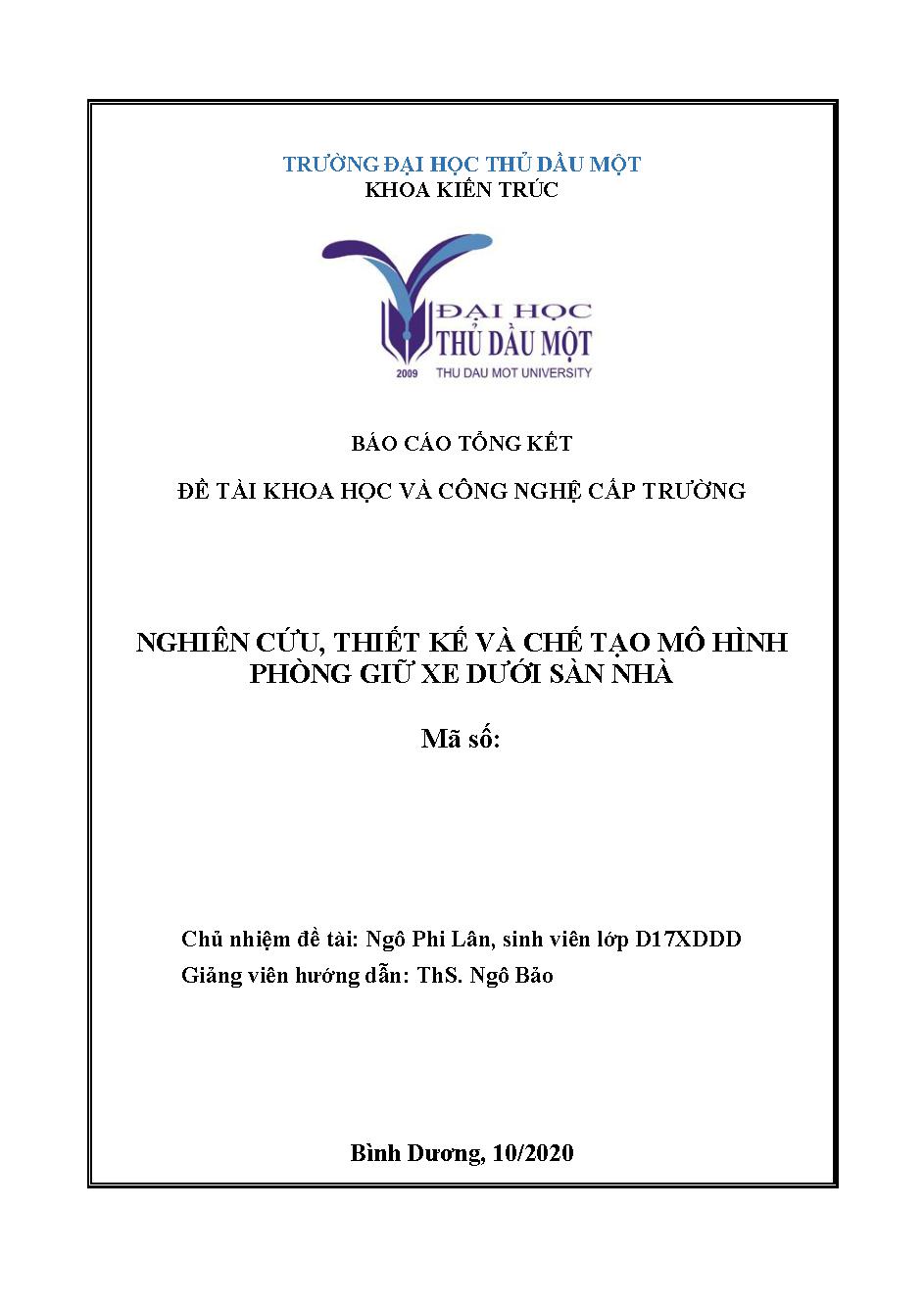 Nghiên cứu, thiết kế và chế tạo mô hình phòng giữ xe dưới sàn nhà