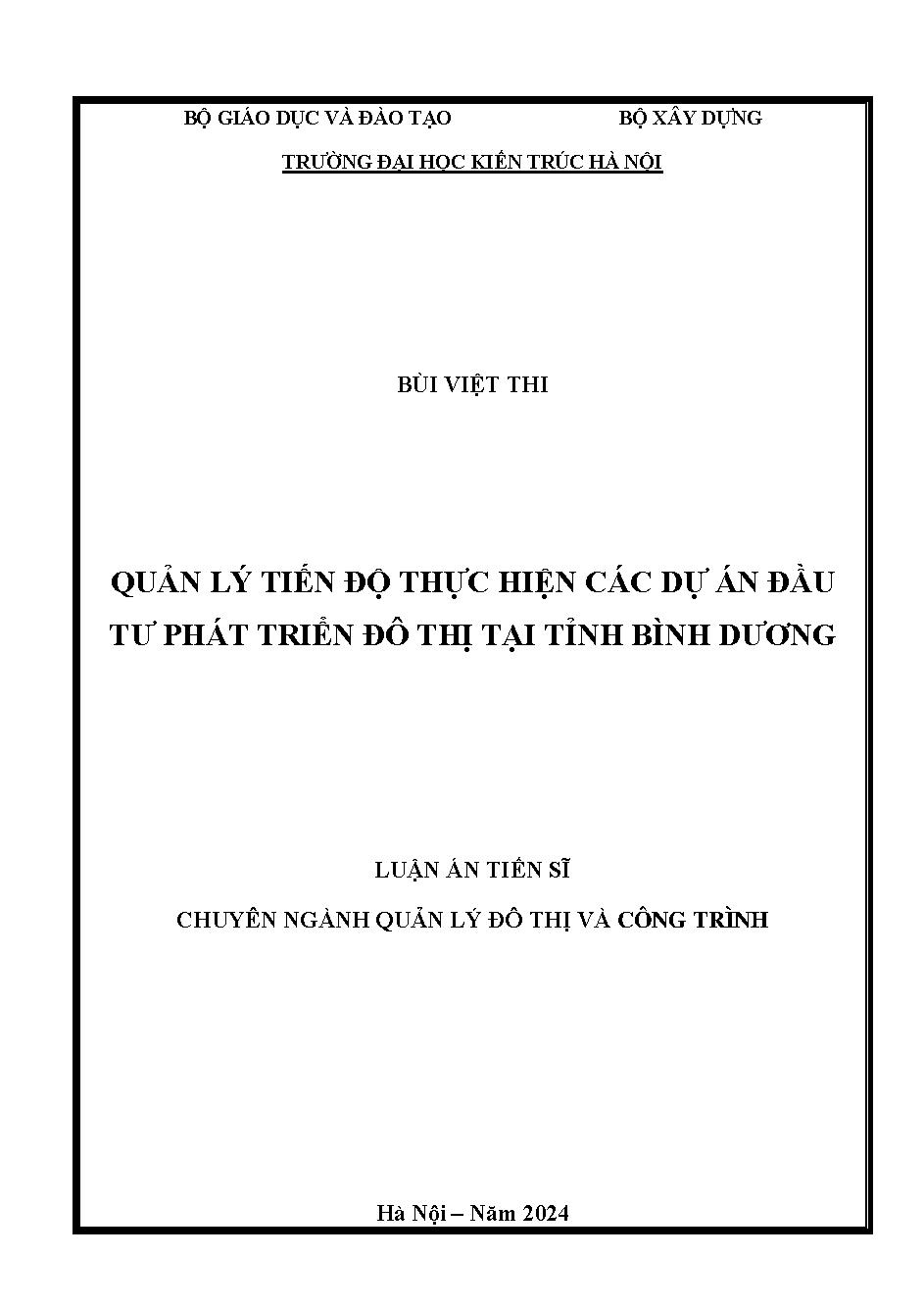 Quản lý tiến độ thực hiện các dự án đầu tư phát triển đô thị tại tỉnh Bình Dương