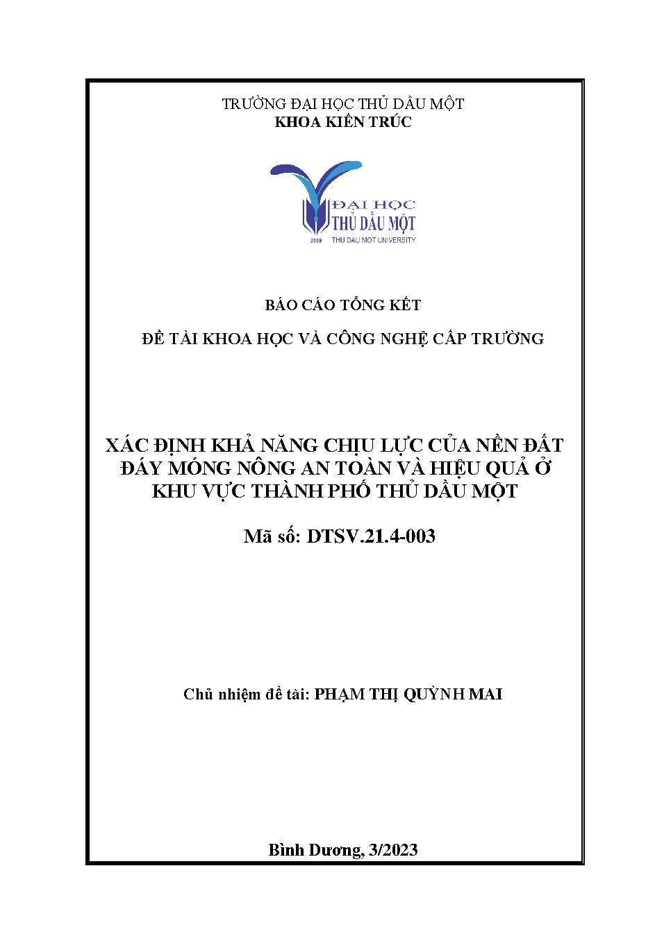 Xác định khả năng chịu lực của nền đất đáy móng nông an toàn và hiệu quả ở khu vực thành phố Thủ Dầu Một