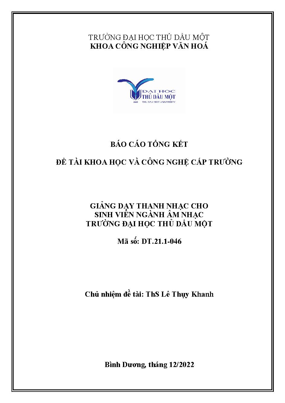 Giảng dạy thanh nhạc cho sinh viên ngành âm nhạc trường đại học Thủ Dầu Một